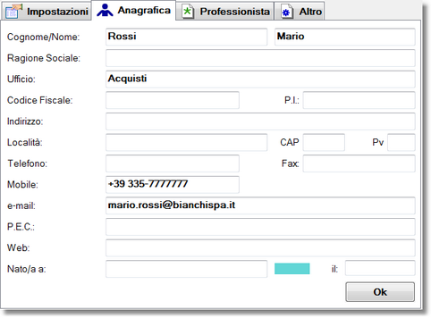 informazioni anagrafiche dell'utente