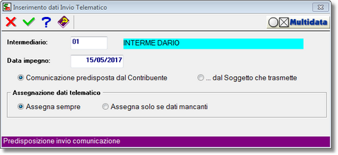 Premendo il pulsante "telematico" si apre la finestra dei dati da assegnare alle liquidazioni trattate